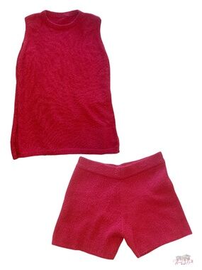 Cozy Rose Red Knit Loungewear Set | Sleeveless Lounge Top & Shorts XXL